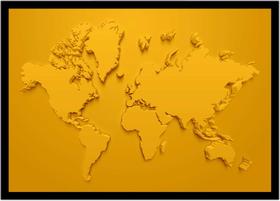 Quadro Decorativo Mapa-Múndi Artístico Continentes Geografia Sala Escritório Com Moldura RC029