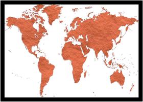 Quadro Decorativo Mapa-Múndi Artístico Continentes Geografia Sala Escritório Com Moldura RC034