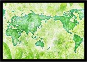 Quadro Decorativo Mapa-Múndi Artístico Continentes Geografia Sala Escritório Com Moldura RC042