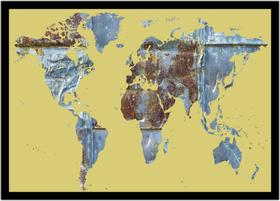 Quadro Decorativo Mapa-Múndi Artístico Continentes Geografia Sala Escritório Com Moldura RC052