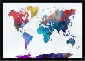Quadro Decorativo Mapa-Múndi Artístico Continentes Geografia Sala Escritório Com Moldura RC053 Quadro Decorativo Mapa-Múndi Artístico Continentes Geografia Sala Escritório Com Moldura RC053