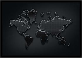 Quadro Decorativo Mapa-Múndi Artístico Continentes Geografia Sala Escritório Com Moldura RC061