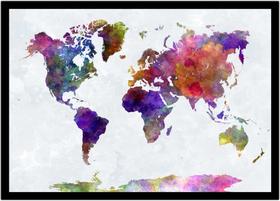 Quadro Decorativo Mapa-Múndi Artístico Continentes Geografia Sala Escritório Com Moldura RC063