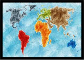 Quadro Decorativo Mapa-Múndi Artístico Continentes Geografia Sala Escritório Com Moldura RC065