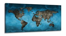 Quadro decorativo Mapa Mundi Azul Mosaico em Tecido Canvas 130x60 Quadro decorativo Mapa Mundi Azul Mosaico em Tecido Canvas 130x60