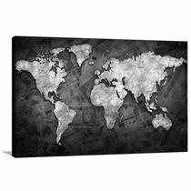 Quadro decorativo Mapa Mundi Black - Money - Tela em Tecido Quadro decorativo Mapa Mundi Black - Money - Tela em Tecido