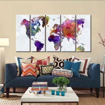 Quadro Decorativo Mapa Mundi Color 140x65 em tecid