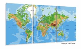 Quadro Decorativo Mapa Mundi Color 3pc 120x60