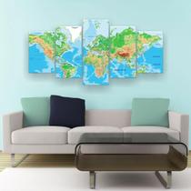 Quadro Decorativo Mapa Mundi Color 5pc 129x61 Quadro Decorativo Mapa Mundi Color 5pc 129x61