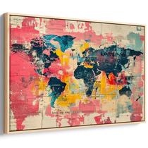 Quadro decorativo Mapa Mundi - Cores de Sonhos e Culturas - Art Canvas