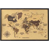 Quadro Decorativo Mapa Mundi Cortica 90X60CM