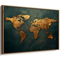 Quadro decorativo Mapa Mundi das Auroras Douradas - Art Canvas