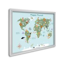 Quadro Decorativo Mapa Mundi Didático Infantil com 1 Tela de Parede para Quarto Sala Brinquedoteca