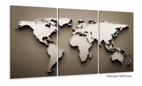 Quadro Decorativo Mapa Mundi Estilo Militar Mosaico 3 peças 120x60 Quadro Decorativo Mapa Mundi Estilo Militar Mosaico 3 peças 120x60