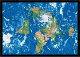 Quadro Decorativo Mapa-Múndi Físico Terra Geografia Salas Escritórios Quartos Com Moldura RC026