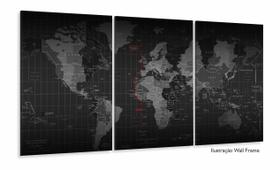 Quadro Decorativo Mapa Mundi Geografico 3pç tecido