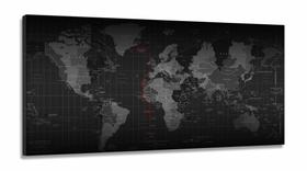 Quadro Decorativo Mapa Mundi Geografico em Tecido Canvas 130x60