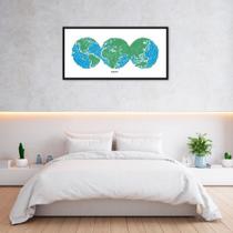 Quadro Decorativo Mapa Mundi Globos, Draw Art Moldura Caixa, Preta