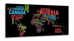 Quadro Decorativo Mapa Mundi letras em Tecido Canvas 130x60 Quadro Decorativo Mapa Mundi letras em Tecido Canvas 130x60
