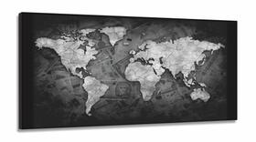Quadro Decorativo Mapa Mundi Money Black Em em Tecido Canvas 130x60 Quadro Decorativo Mapa Mundi Money Black Em em Tecido Canvas 130x60
