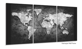 Quadro Decorativo Mapa Mundi Money Black Em Tecido 3 Peças Quadro Decorativo Mapa Mundi Money Black Em Tecido 3 Peças