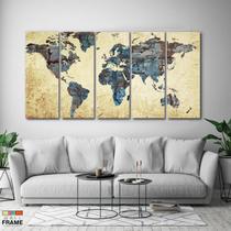Quadro Decorativo Mapa Mundi Mosaico 140x65