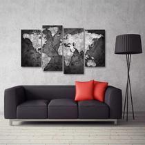 Quadro Decorativo Mapa Mundi Preto E Branco Tecido 4 Peças 1