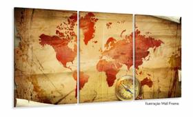 Quadro Decorativo Mapa Mundi Retro 120x60 3 peças Quadro Decorativo Mapa Mundi Retro 120x60 3 peças