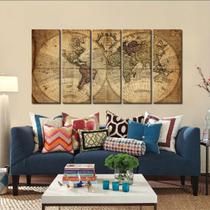 Quadro Decorativo Mapa Mundi Retro 140x65 em tecido