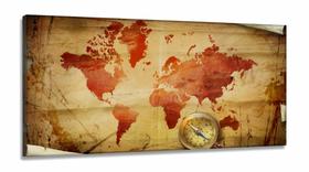 Quadro Decorativo Mapa Mundi Retro em Tecido Canvas 130x60 m01 Quadro Decorativo Mapa Mundi Retro em Tecido Canvas 130x60 m01