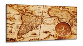 Quadro Decorativo Mapa Mundi Retro em Tecido Canvas 130x60 m02
