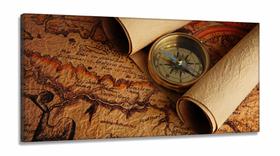 Quadro Decorativo Mapa Mundi Retro em Tecido Canvas 130x60