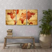 Quadro Decorativo Mapa Mundi Retro Interiores Tecido 3 Peças Quadro Decorativo Mapa Mundi Retro Interiores Tecido 3 Peças