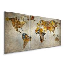 Quadro Decorativo Mapa Mundi Rustico Amarelado 120x60 Sala - IQuadros