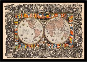 Quadro Decorativo Mapa-Múndi Vintage Alta Definição Sala Escritório Com Moldura RC044 Quadro Decorativo Mapa-Múndi Vintage Alta Definição Sala Escritório Com Moldura RC044