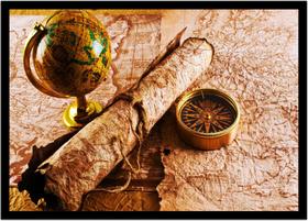 Quadro Decorativo Mapa-Múndi Vintage Artístico Bússola Sala Escritório Com Moldura RC088