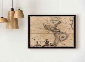 Quadro Decorativo Mapa-Múndi Vintage Artístico Continentes Salas Escritórios Com Moldura RC76