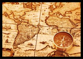 Quadro Decorativo Mapa-Múndi Vintage Bússola Geografia Escritório Quarto Com Moldura RC012