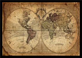 Quadro Decorativo Mapa-Múndi Vintage Cartografia Geografia Escritório Quarto Com Moldura RC015 - Vital Printer