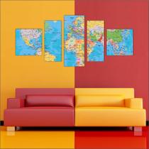 Quadro Decorativo Mapa Mundo Continentes Países 5 Peças 01