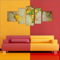 Quadro Decorativo Mapa Mundo Continentes Países Mosaico 5 Peças TT2