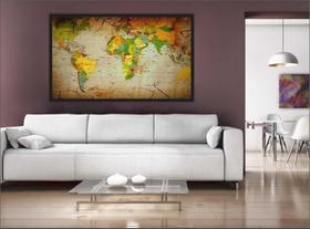 Quadro Decorativo Mapa Mundo Países Continentes Com Moldura T02