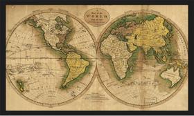 Quadro Decorativo Mapa Mundo Países Continentes Com Moldura T04