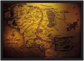 Quadro Decorativo Mapa Senhor Dos Anéis Geek Terra Média Decorações Com Moldura G02