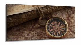 Quadro Decorativo Mapas - Bússola - em Tecido Canvas 130x60