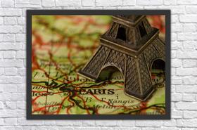 Quadro Decorativo Mapas Mundo Paris Torre Eiffel Quartos e Salas Decorações Com Moldura