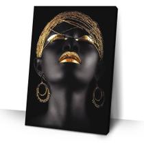 Quadro Decorativo Maquiagem Dourada Mulher Negra 40x60 Sala