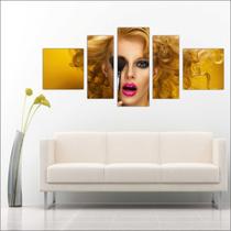 Quadro Decorativo Maquiagem Salão De Beleza Fashion Hair 5 Peças TT2