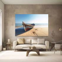 Quadro Decorativo Mar Canoa Rustica Dia Tecido Canvas