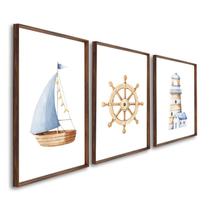 Quadro Decorativo Mar de Aventuras Infantil com Navio e Farol com 3 Telas 60x90cm para Quarto Sala Com Vidro Quadro Decorativo Mar de Aventuras Infantil com Navio e Farol com 3 Telas 60x90cm para Quarto Sala Com Vidro